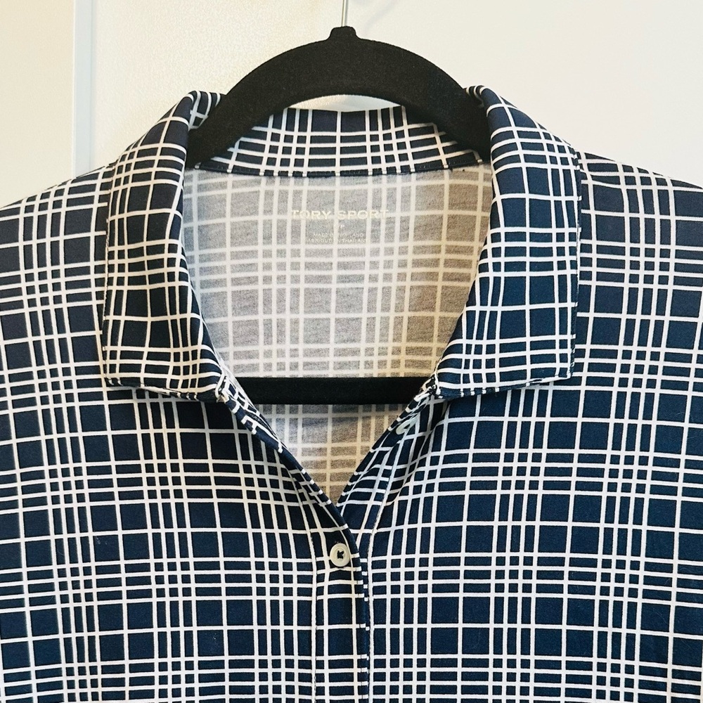 TORY BURCH SPORT Blouse Shirt Black White Cotton Stretch L/S Like New Sz S/P M